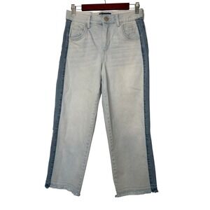 Democracy Ab solution Jeans 6 Light Wash Side Stripe Frayed Hem Straight Leg